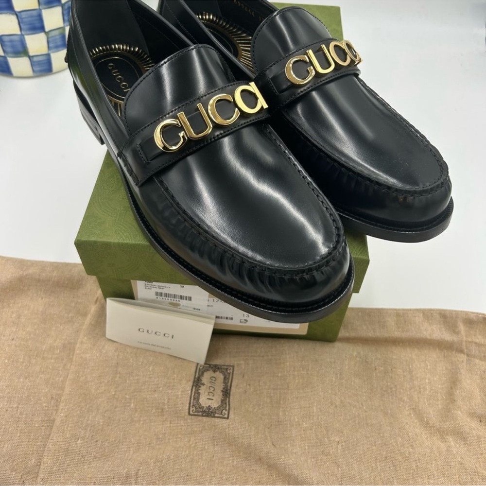 Men’s Gucci, gold logo, embellished, leather loafers size 13 made in Italy - Picture 7 of 9